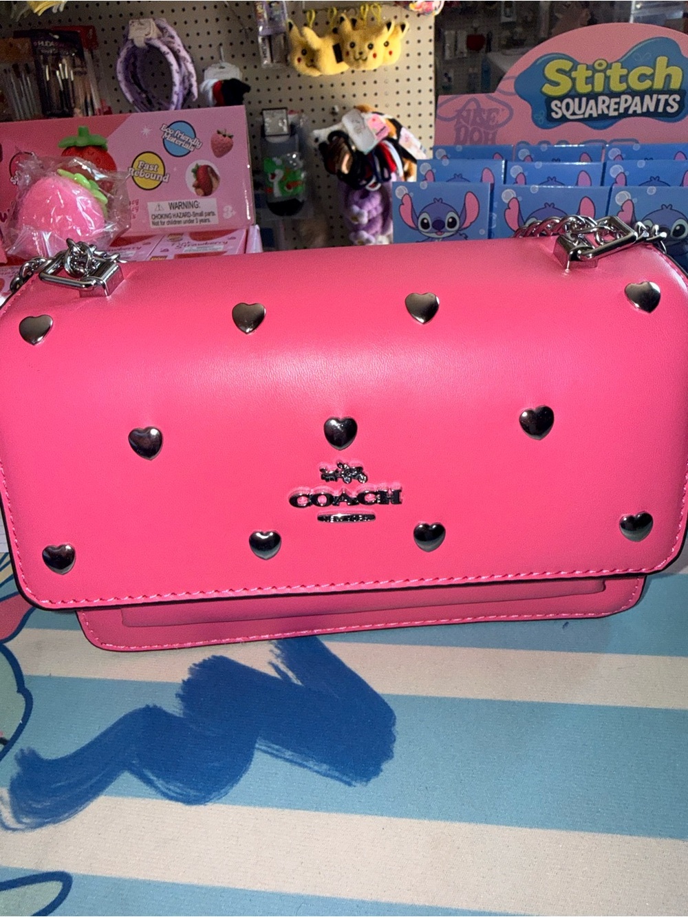 COACH Hot Pink Heart-Stud Crossbody Bag